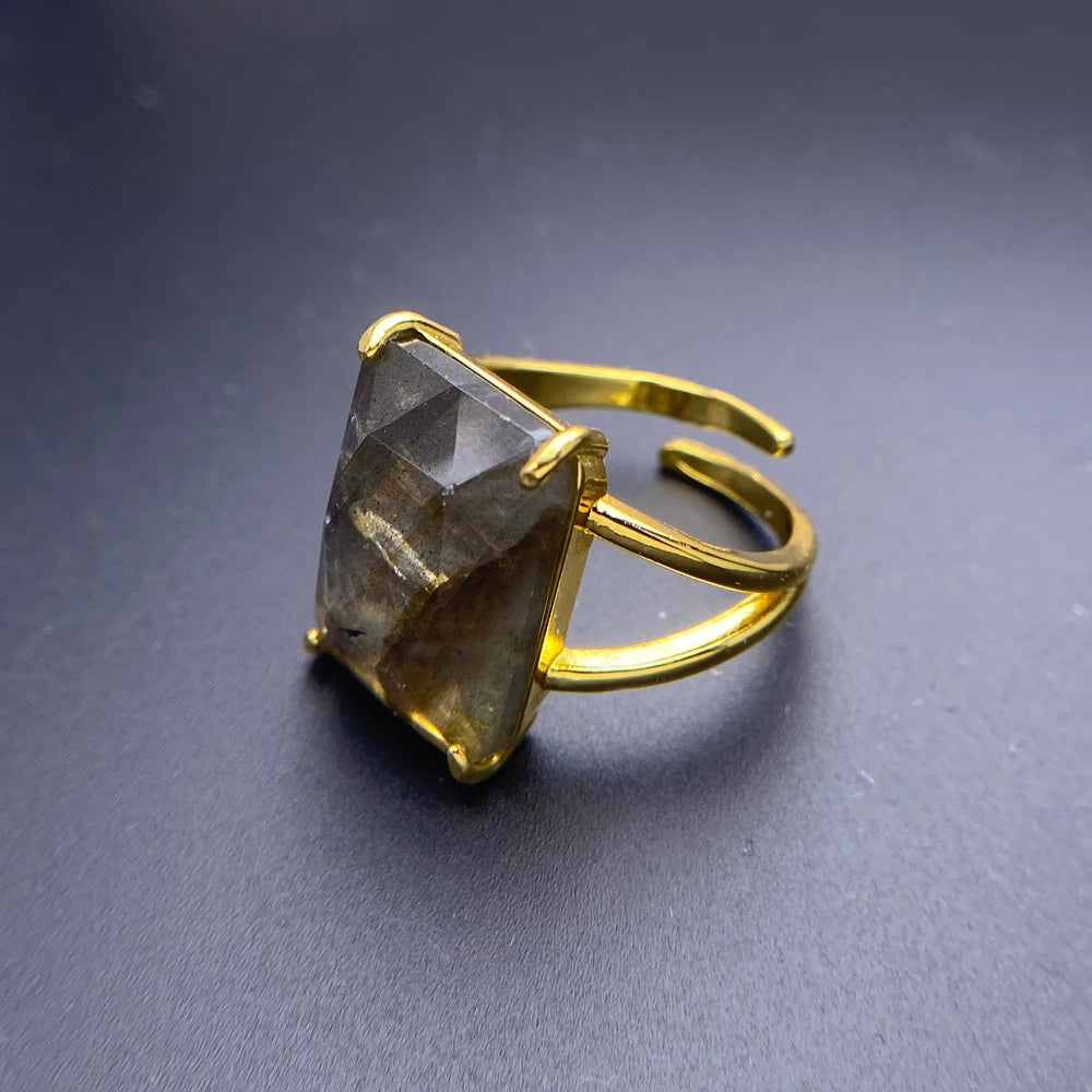 Bague labradorite pierre naturelle rectangle anneau cuivre ajustable