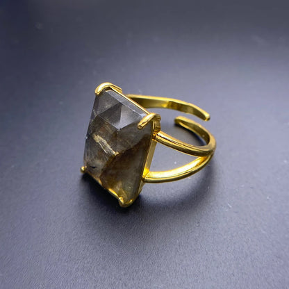 Bague labradorite pierre naturelle rectangle anneau cuivre ajustable