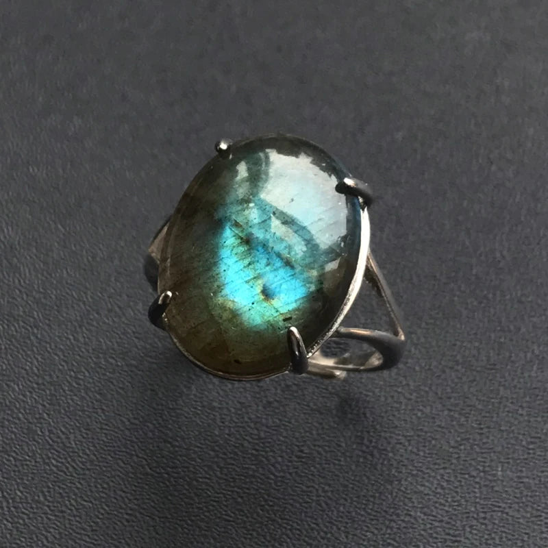 Bague labradorite pierre naturelle gris vert argent sterling 925 anti-stress