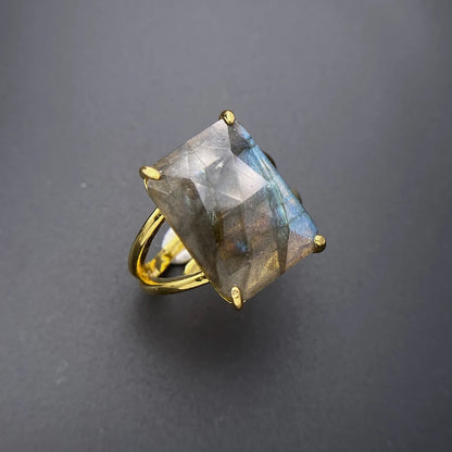 Bague labradorite pierre naturelle rectangle anneau cuivre ajustable
