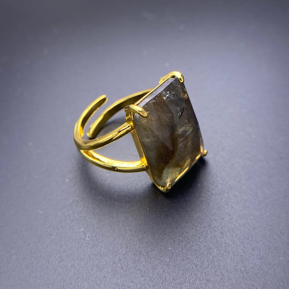 Bague labradorite pierre naturelle rectangle anneau cuivre ajustable