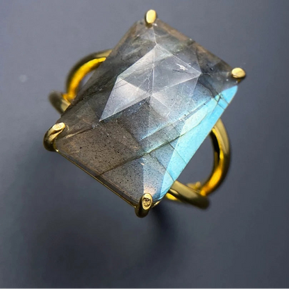 Bague labradorite pierre naturelle rectangle anneau cuivre