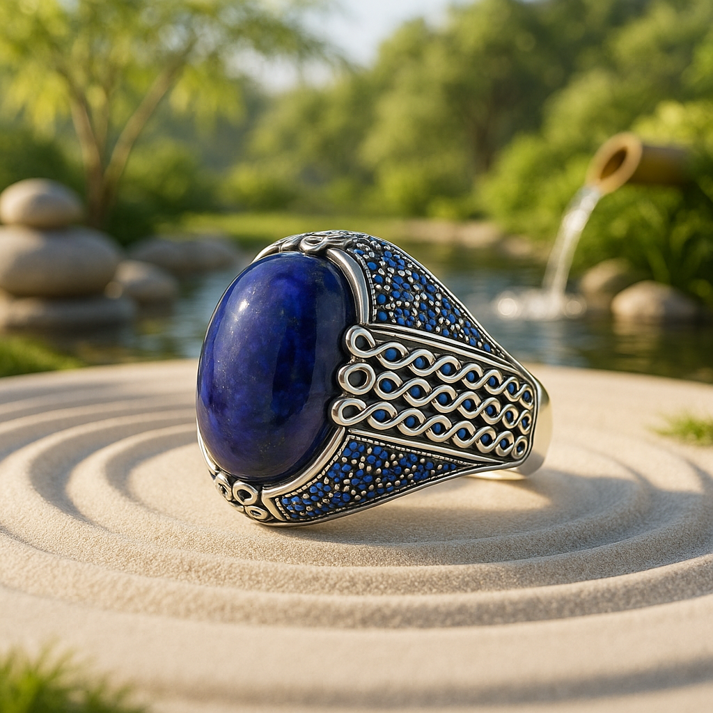 Bague lapis lazuli homme argent motif infini anti stress 