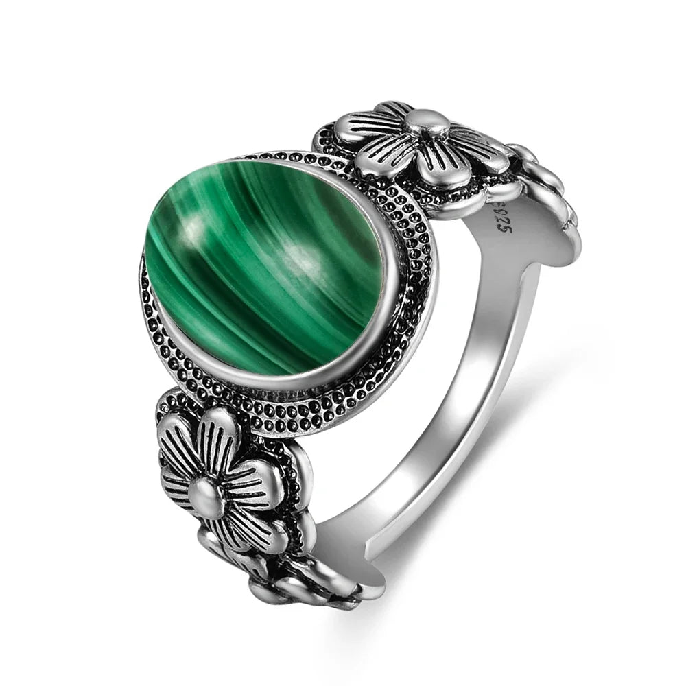 Bague malachite argent sterling 925 pierre naturelle verte