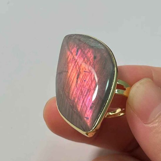 bague pierre naturelle labradorite reflet rouge