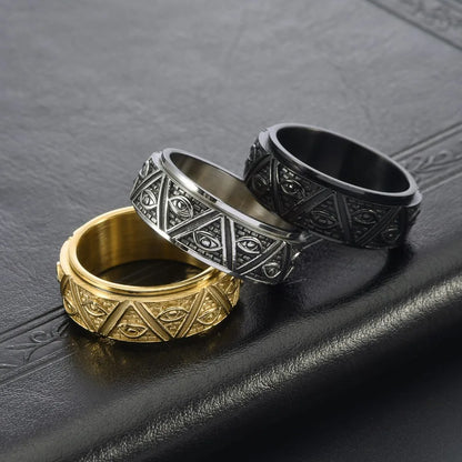 Bague anti-stress homme dorée, argentée et noire en acier inoxydable