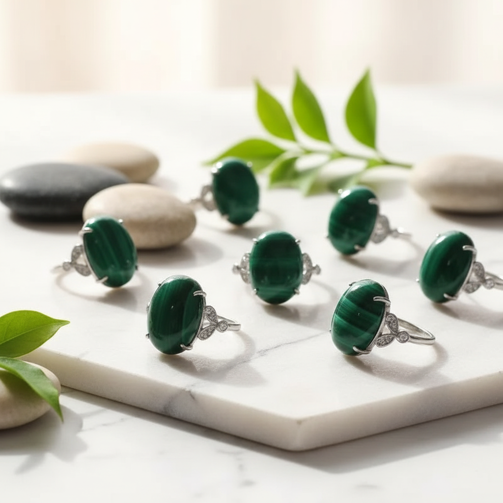 Bagues malachite pierre naturelle espace zen naturel lumineux