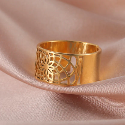 Bijou fleur de vie bague or géométrie sacrée acier inoxydble