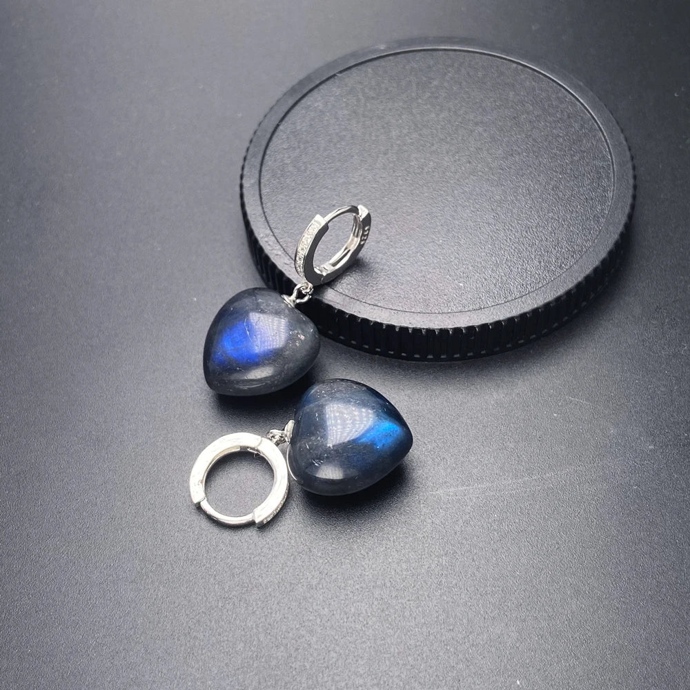Boucle d'oreille labradorite en forme de coeur anneau argent sterling 925