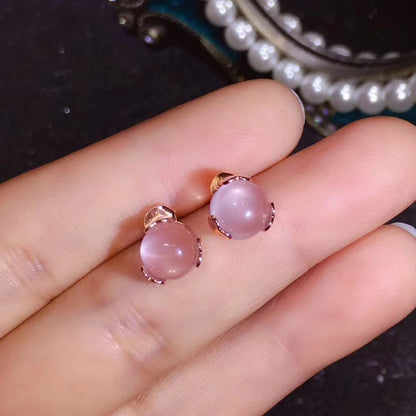 boucles d'oreilles femme argent plaqué or boules de quartz rose 