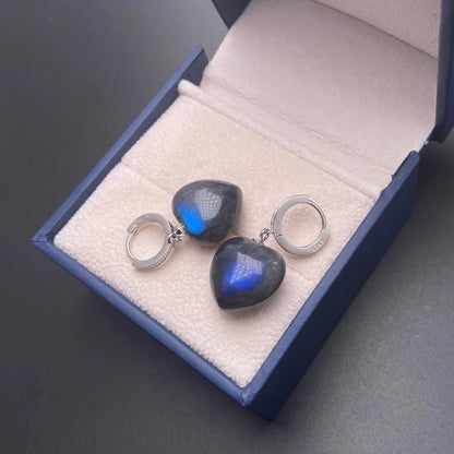 Boucle d'oreille labradorite en forme de coeur anneau argent sterling 925