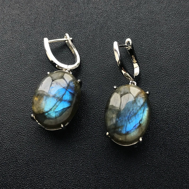 Boucle d'oreille labradorite bleue pierre naturelle argent sterling 925 anti stress