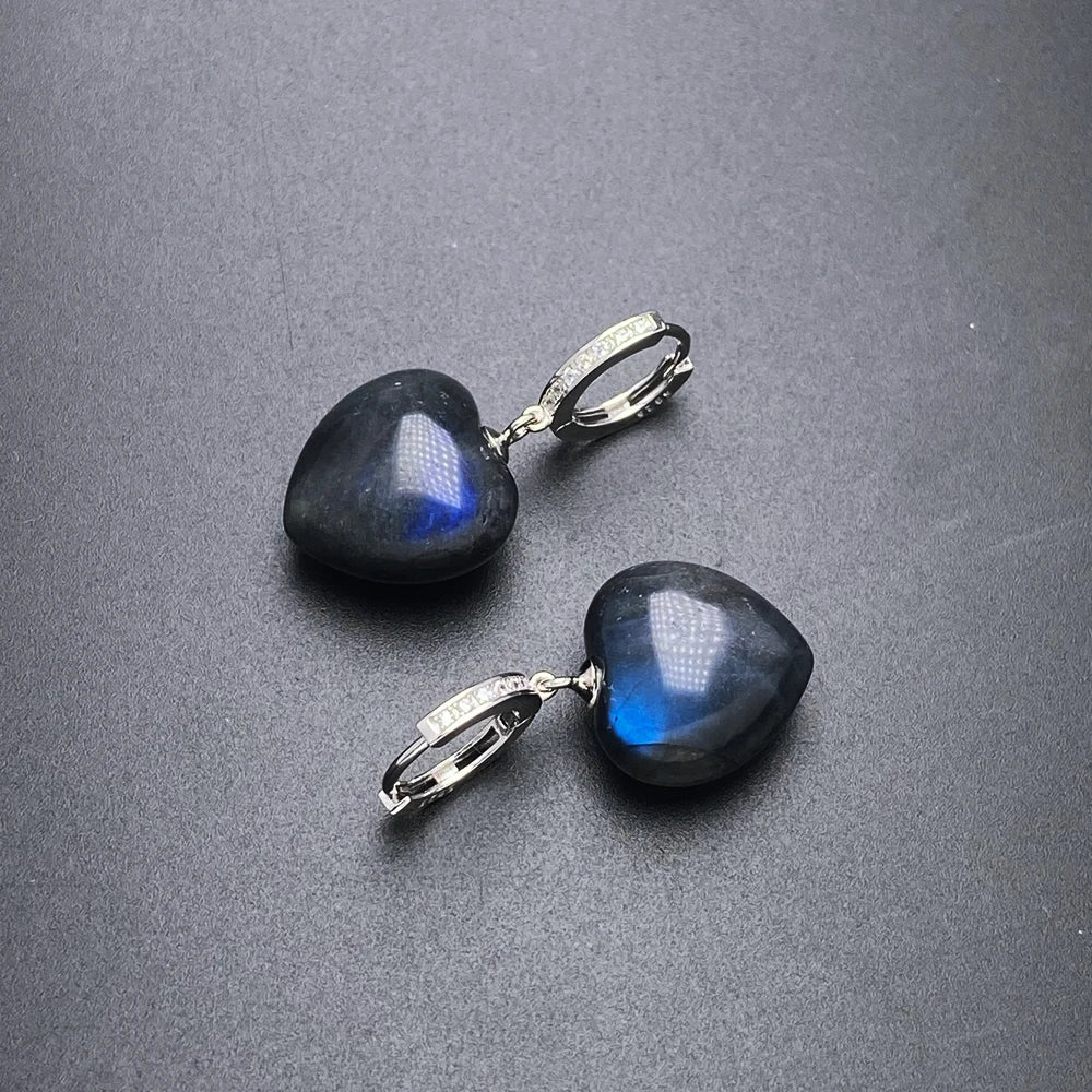 Boucle d'oreille labradorite en forme de coeur anneau argent sterling 925