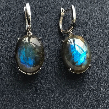 Boucle d'oreille labradorite bleue pierre naturelle argent sterling 925 anti stress