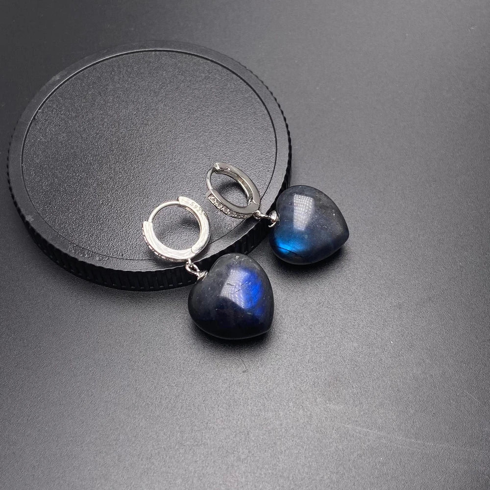 Boucle d'oreille labradorite en forme de coeur anneau argent sterling 925