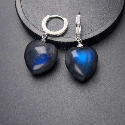 Boucle d'oreille labradorite en forme de coeur anneau argent sterling 925