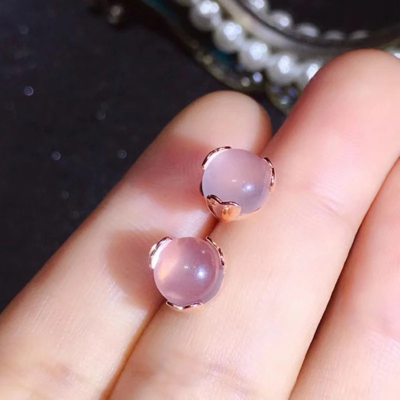 boucles d'oreilles femme argent plaqué or boules de quartz rose 