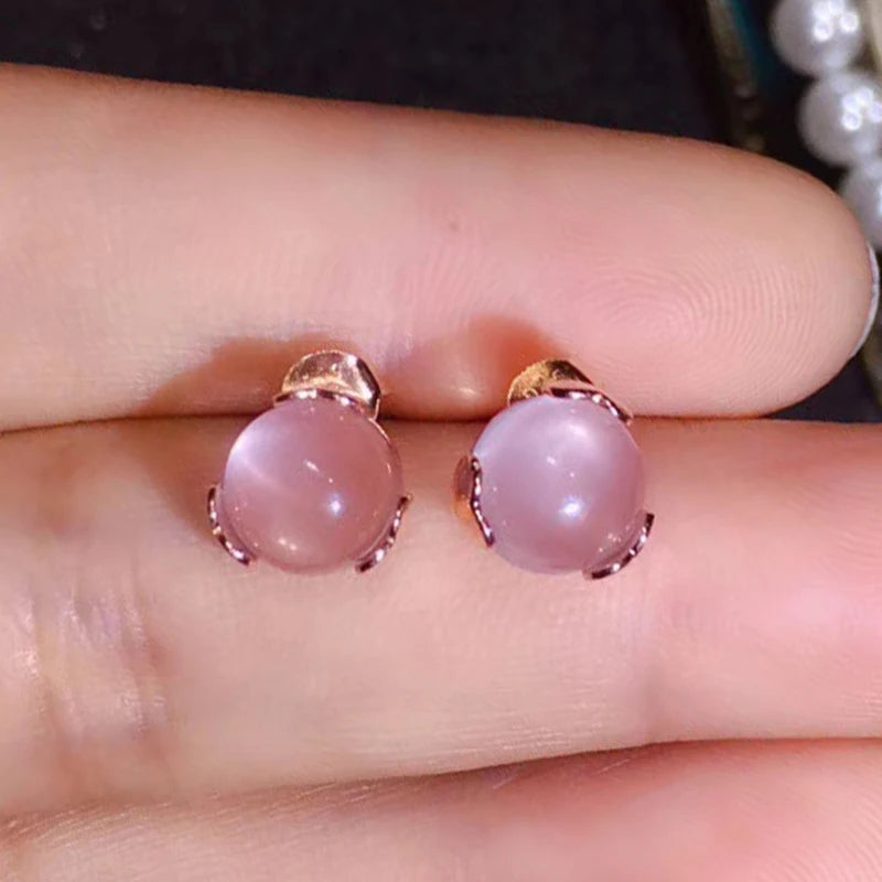 boucles d'oreilles femme argent plaqué or boules de quartz rose 