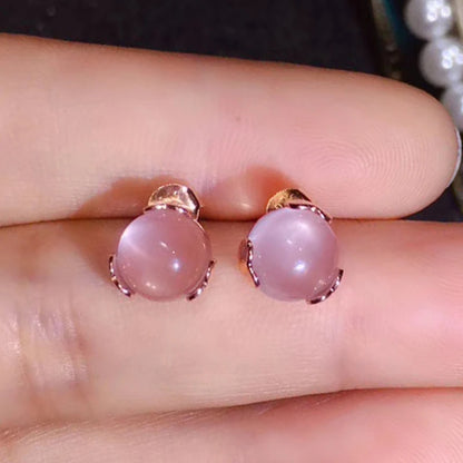 boucles d'oreilles femme argent plaqué or boules de quartz rose 