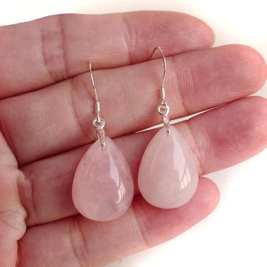 Boucles d'oreilles pendantes gouttes de quartz rose