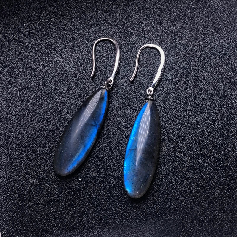 Boucles d'oreilles pendantes femme argent sterling 925 labradorite bleue pierre naturelle anti-stress