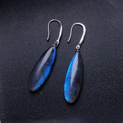 Boucles d'oreilles pendantes femme argent sterling 925 labradorite bleue pierre naturelle anti-stress