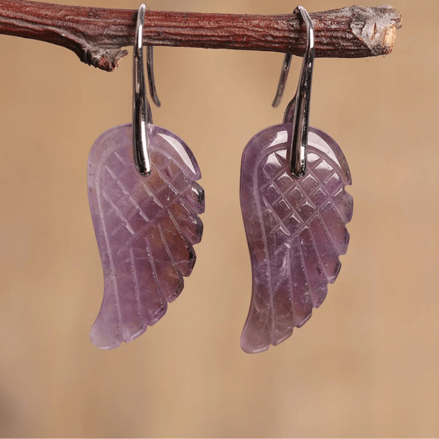 Boucles d'oreilles pierre naturelle - Améthyste - Ailes d'ange - Aurenergie FitYoga
