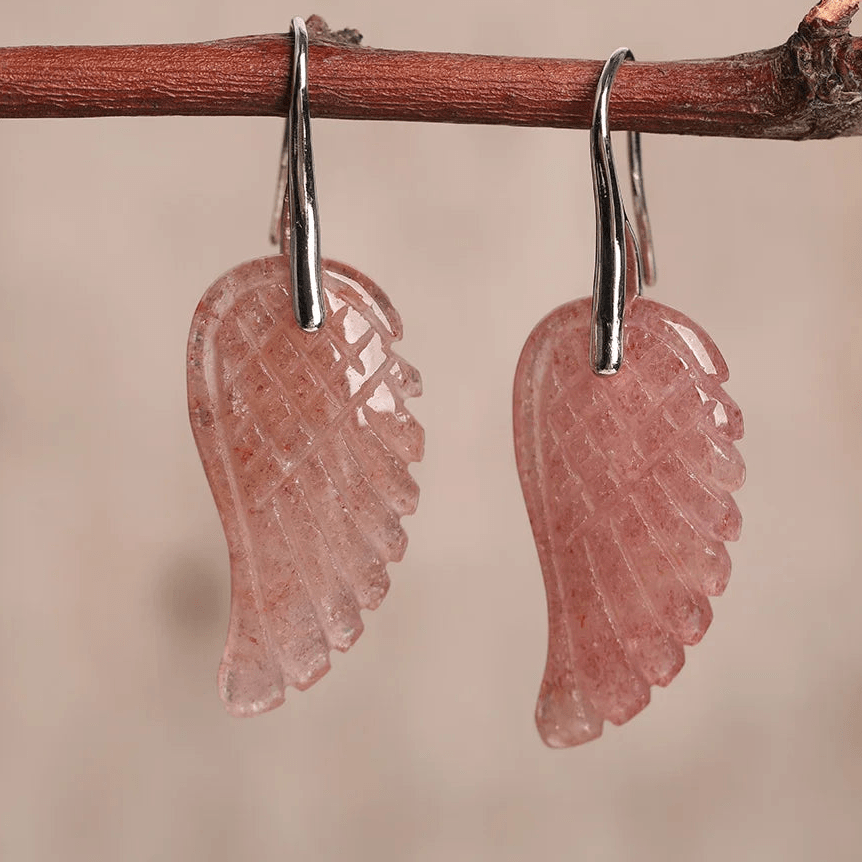 Boucles d'oreilles pierre naturelle - Rose - Ailes d'ange - Aurenergie FitYoga