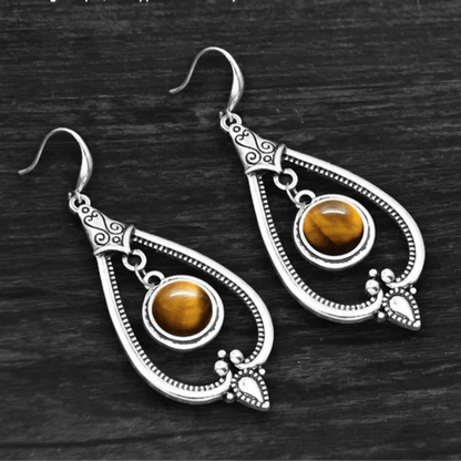 Boucles d'oreilles vintage - Pierres naturelles - Oeil de tigre - Aurenergie FitYoga