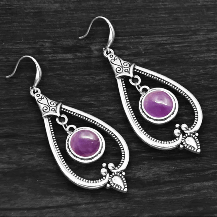 Boucles d'oreilles vintage - Pierres naturelles - Améthyste - Aurenergie FitYoga