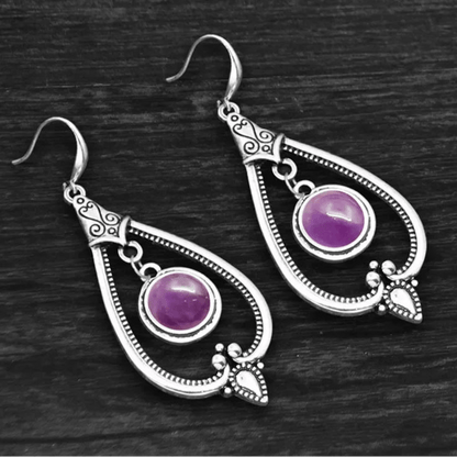 Boucles d'oreilles vintage - Pierres naturelles - Améthyste - Aurenergie FitYoga