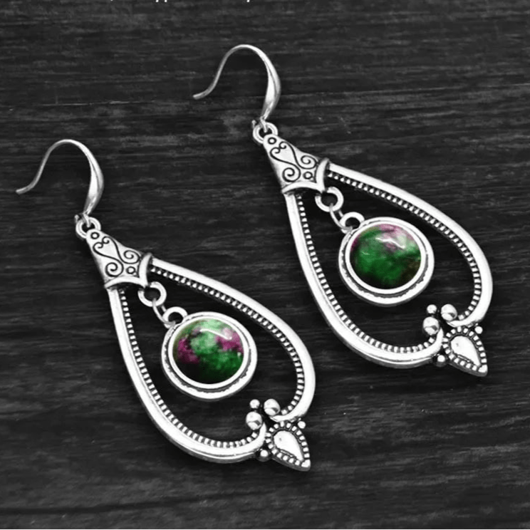 Boucles d'oreilles vintage - Argent - Malachite - Pierres naturelles - Aurenergie FitYoga