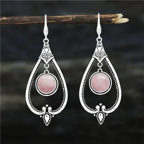 Boucles d'oreilles vintage - Pierres naturelles - Quartz rose - Aurenergie FitYoga