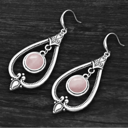 Boucles d'oreilles vintage - Pierres naturelles - Quartz rose - Aurenergie FitYoga