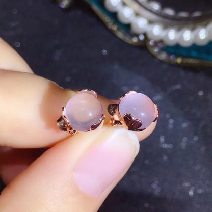 boucles d'oreilles femme argent plaqué or boules de quartz rose 