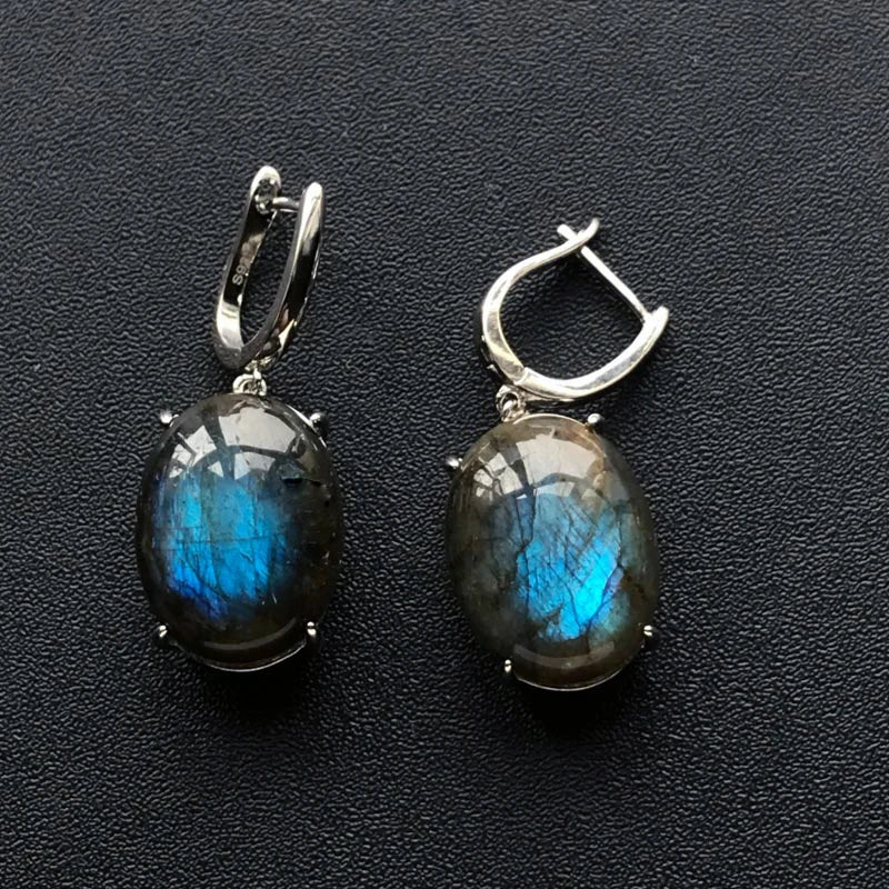 Boucle d'oreille labradorite bleue pierre naturelle argent sterling 925 anti stress