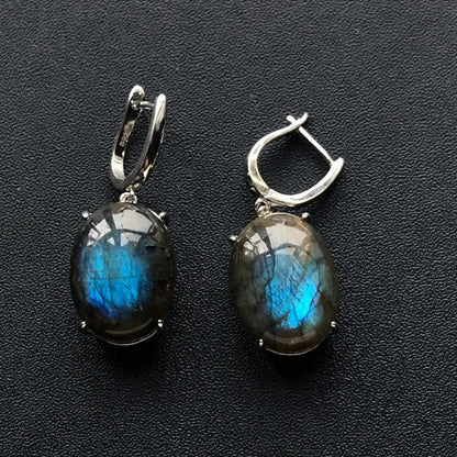 Boucle d'oreille labradorite bleue pierre naturelle argent sterling 925 anti stress
