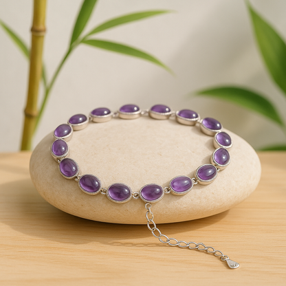 Bracelet améthyste anti-stress pierre violette femme argent zenitude