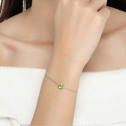 Bracelet argent femme tendance pierre naturelle peridot verte apaisante anti-stress chakra coeur