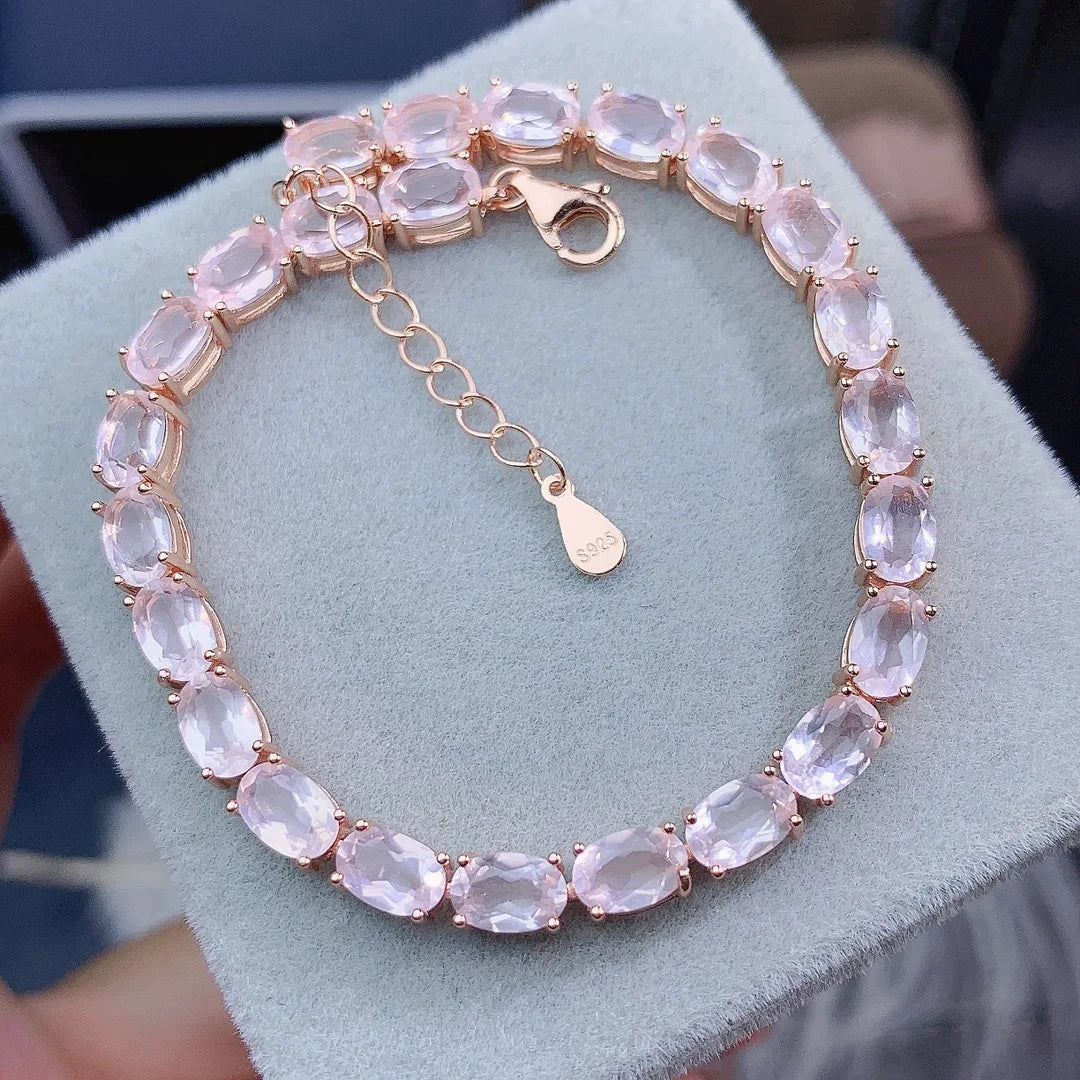 Bracelet femme tendance argent pierres naturelles de quartz rose