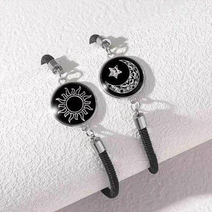 Bracelet couple lune soleil noir