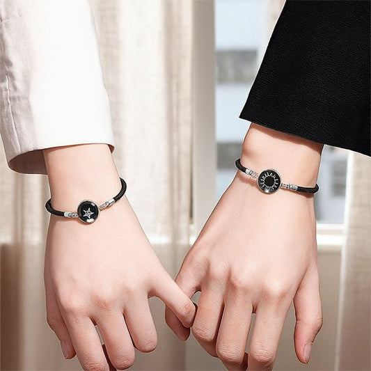 Bracelet couple lune soleil noir