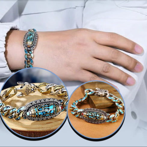 Bracelet couple homme femme roue à souhait porte-bonheur amulette anti-stress turquoise