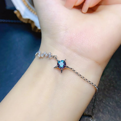 Bracelet femme argent pierre naturelle alexandrite zircons en forme d'étoile chaine ajustable