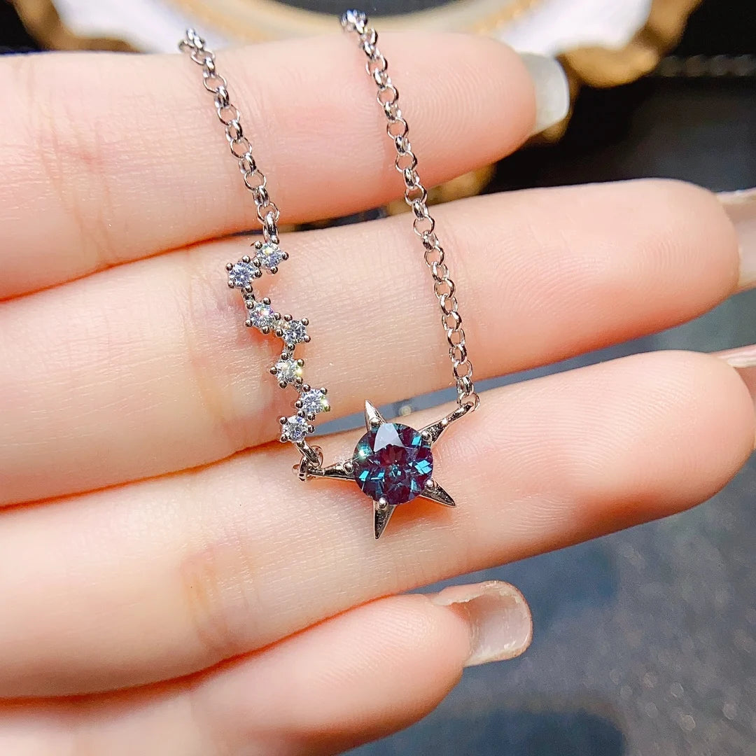 Bracelet femme argent pierre naturelle alexandrite zircons en forme d'étoile chaine ajustable