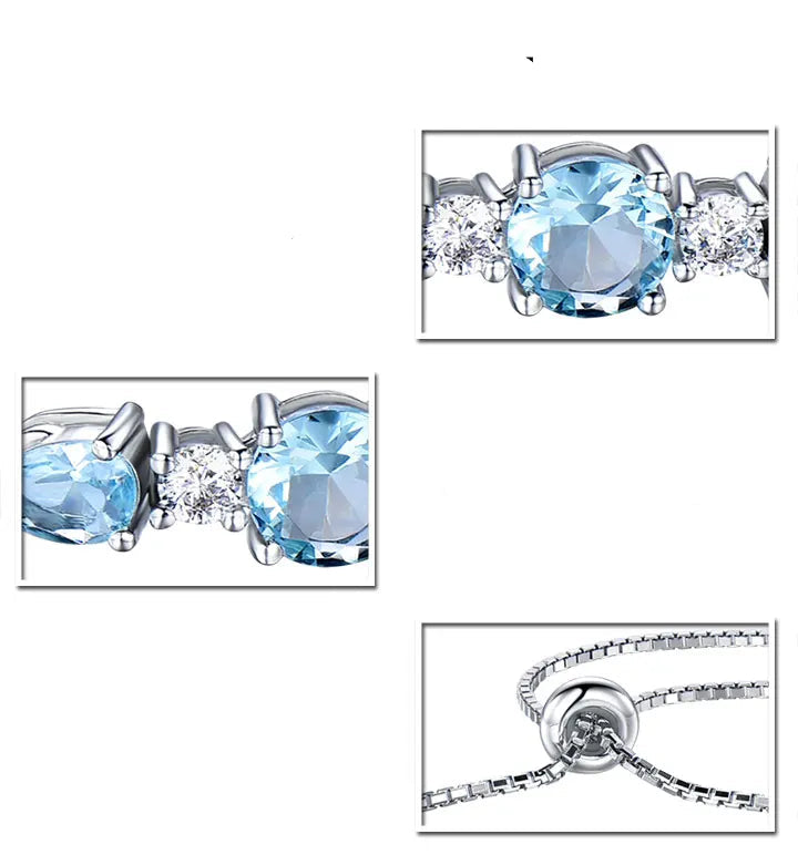 Bracelet femme argent topaze bleue pierre naturelle zircons