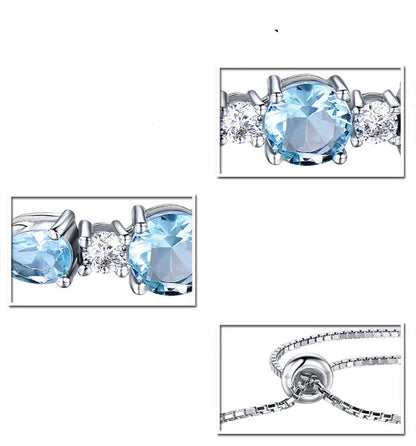 Bracelet femme argent topaze bleue pierre naturelle zircons