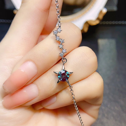 Bracelet femme argent pierre naturelle alexandrite zircons en forme d'étoile chaine ajustable