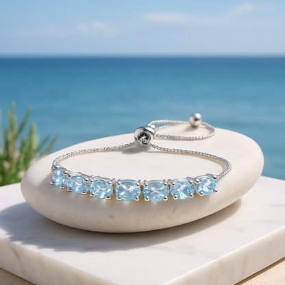 Bracelet femme argent topaze bleue pierre naturelle ajustable