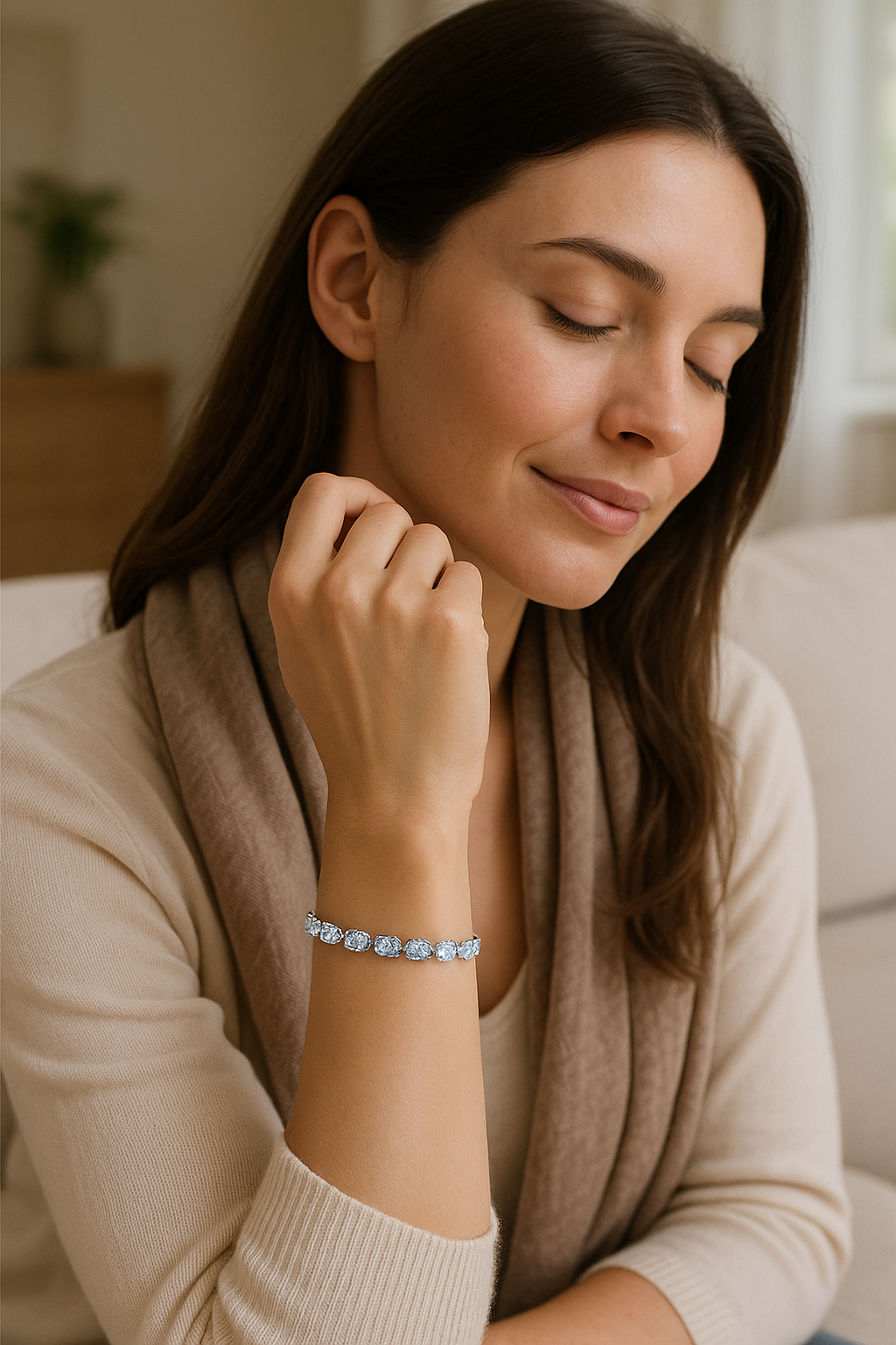 Bracelet femme tendance argent topaze bleue pierre naturelle ajustable
